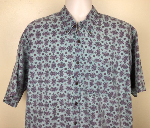 トップス WORLD ISLAND All-over Pattern SHIRT Vintage 80's World Island Men's Light Blue Geometric 100