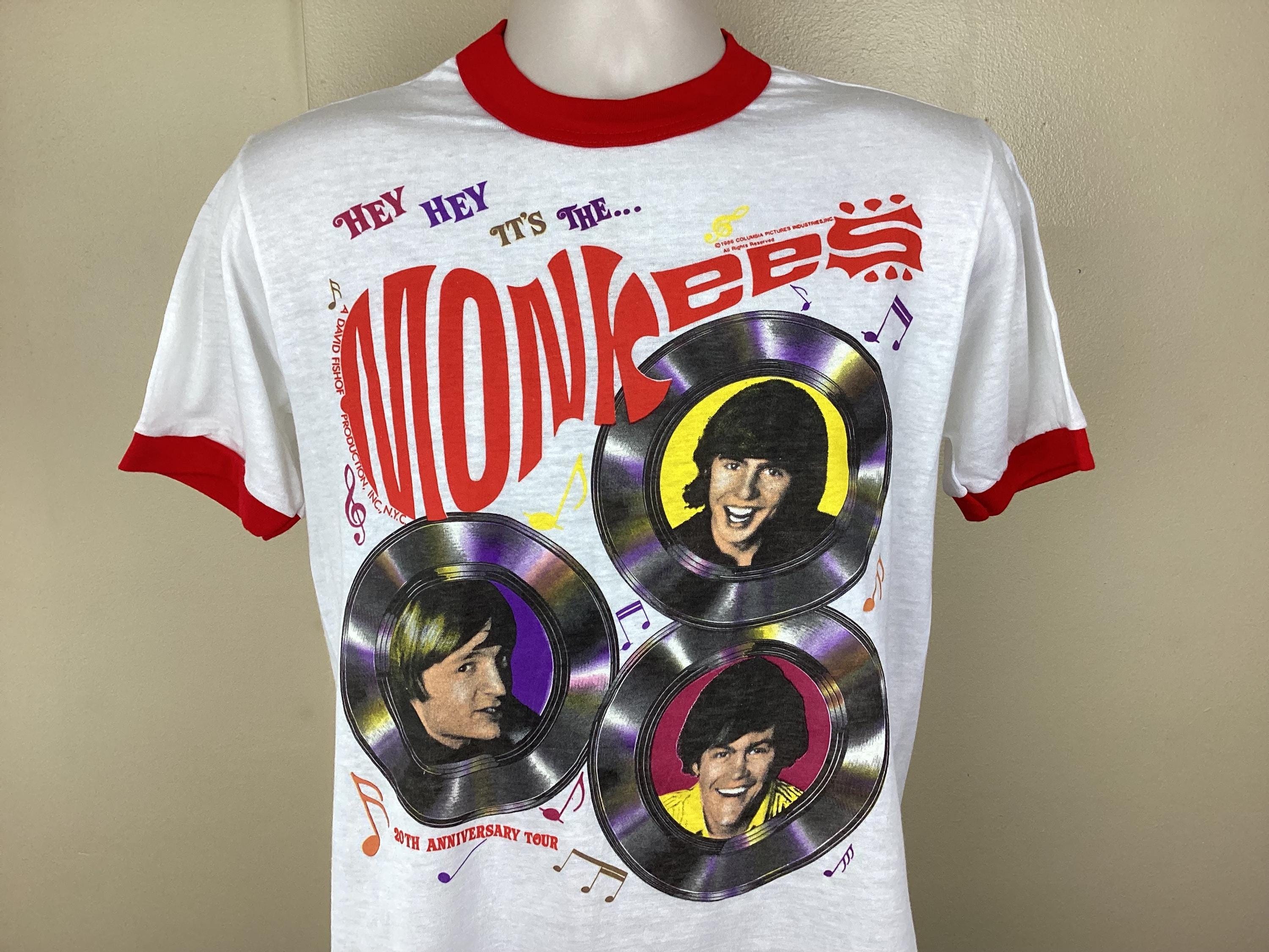 Vintage The Monkees Concert T-Shirt 1986 80s 60s Classic Rock Band TV Show  Single Stitch White Red Size M