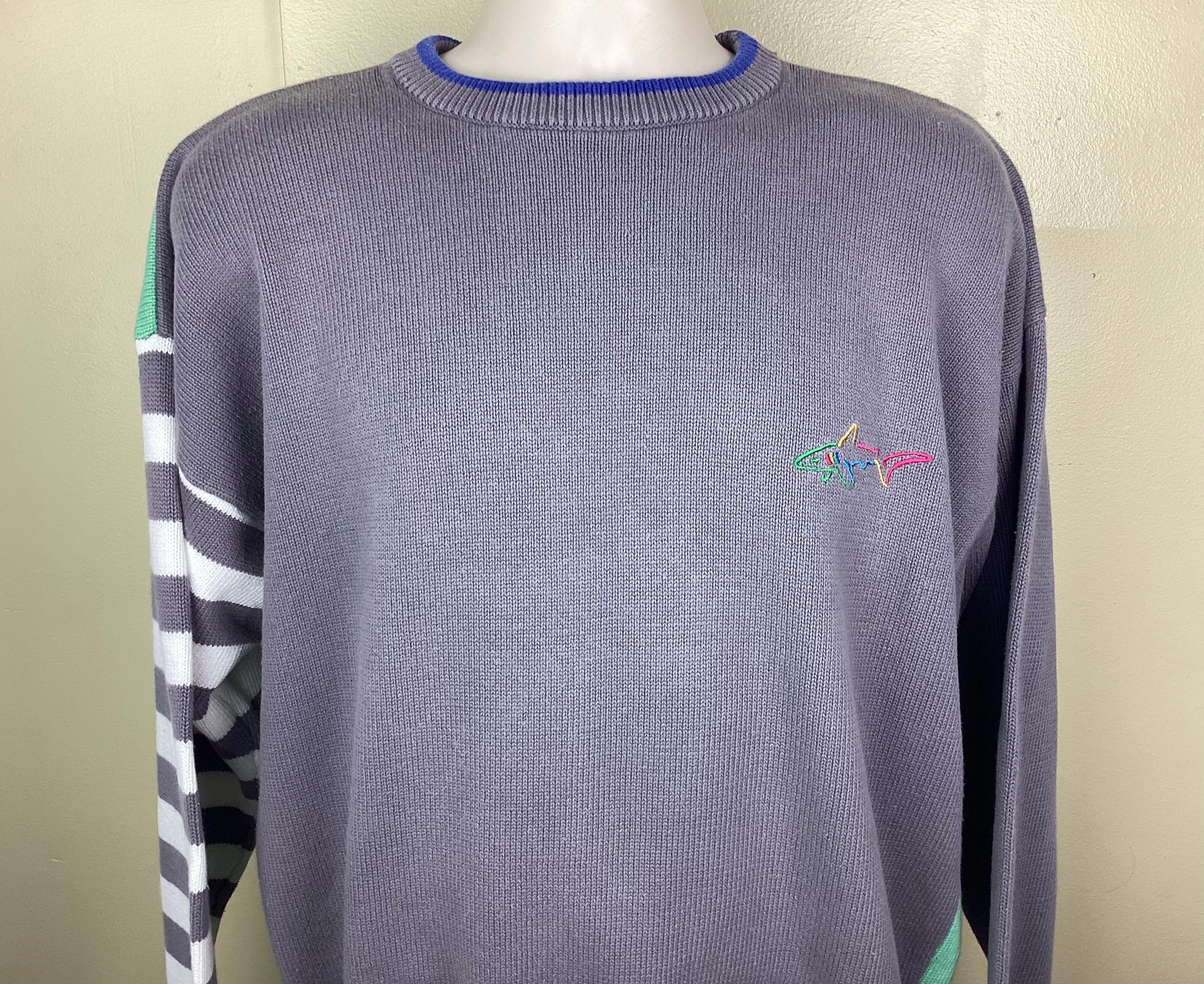 Vintage 90s Greg Norman Crewneck Sweater 100% Cotton Golf Stripes 