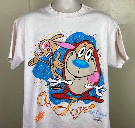 Vtg 1991 the Ren and Stimpy Show T-shirt White L 90s Oh Joy 