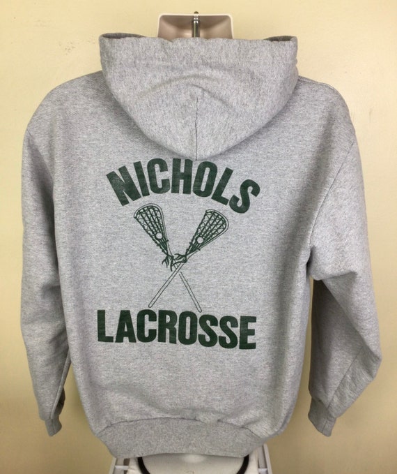 Vtg 80s Nichols Lacrosse Hoodie Heather Gray L Bu… - image 4