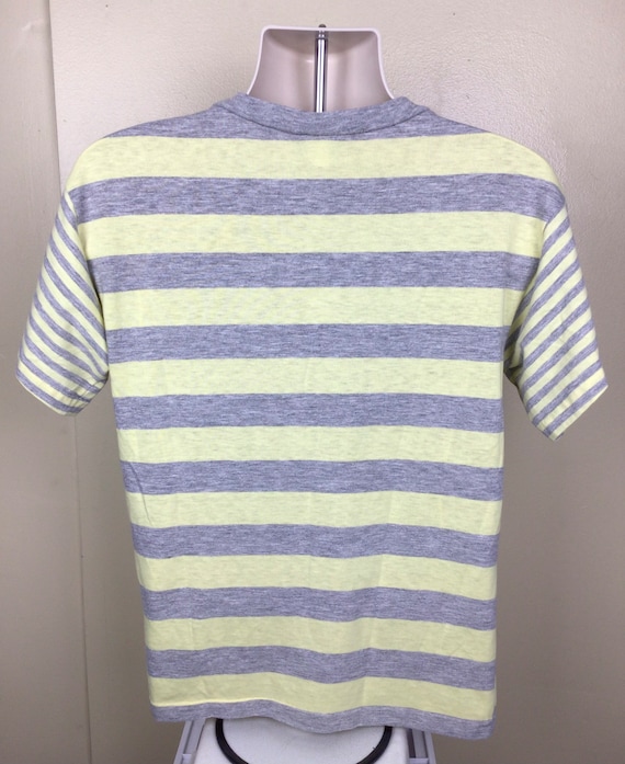 Vtg 80s Heather Gray Yellow Stripes T-Shirt M/L S… - image 2