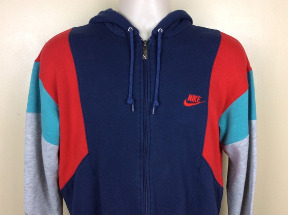 Vtg 80s Nike Hooded Sweatshirt Jacket S Blue Red Teal Pockets - Etsy