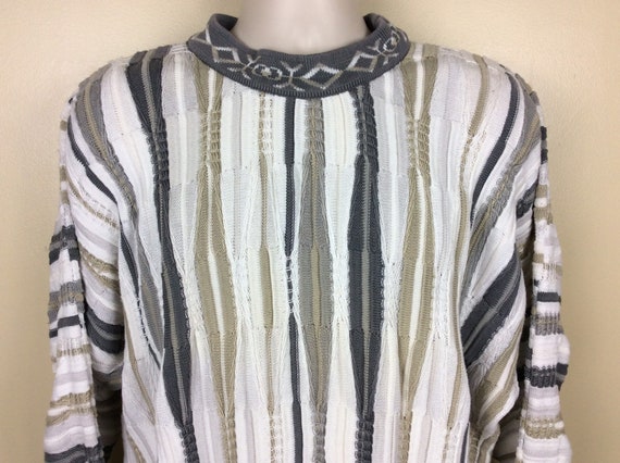 Vtg 90s Coogi 3D Knit Sweater Gray White L Made I… - image 1