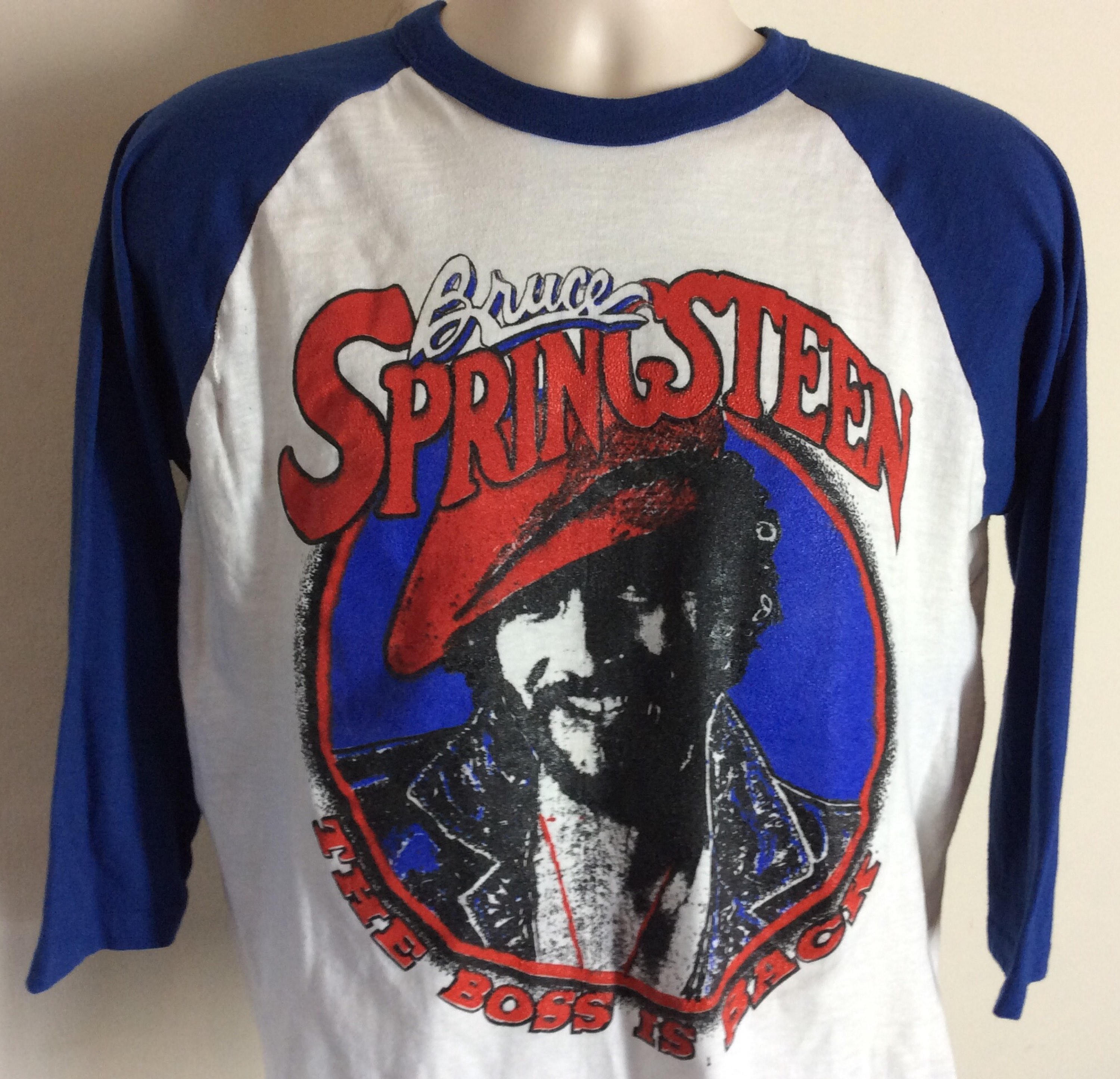 Vtg 70s 80s Bruce Springsteen Raglan Jersey Style T-Shirt White L Classic Rock