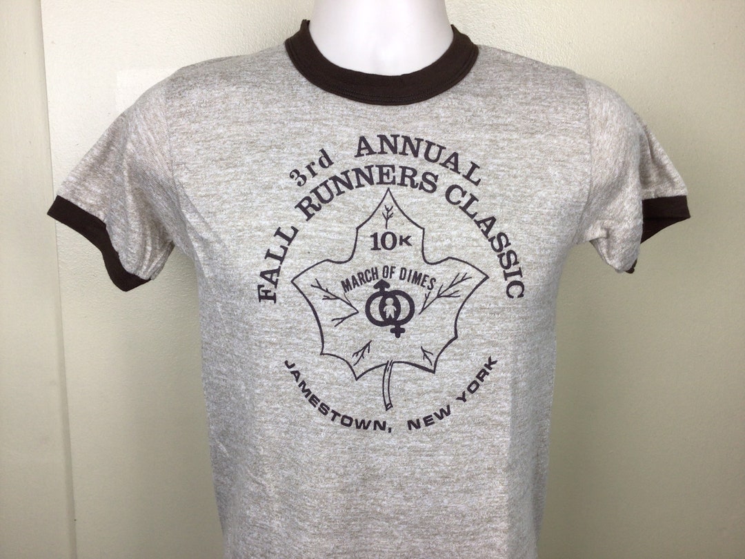Vtg 70s 80s Jamestown NY Fall Runners Classic Ringer Tshirt Brown S