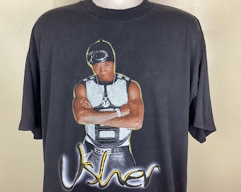 Camiseta Usher My Way Vtg 1997 Preta XXL Anos 90 Hip Hop R&B Rap Rapper Banda de Música 2X