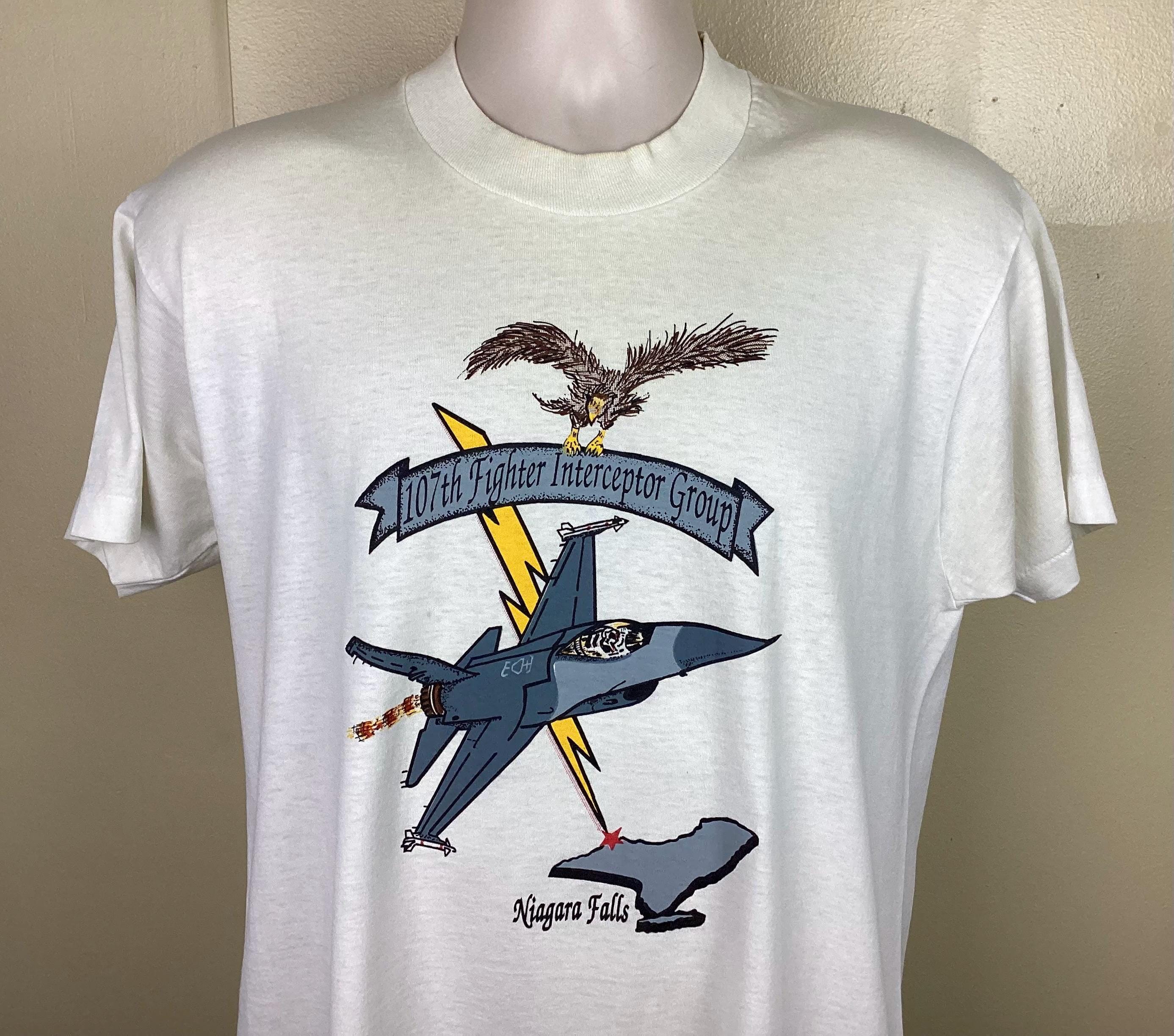 90‘s vintage US ARMY Tee MAXI OP Vtg 80s 90s 107th Fighter Interceptor Group T-shirt White M