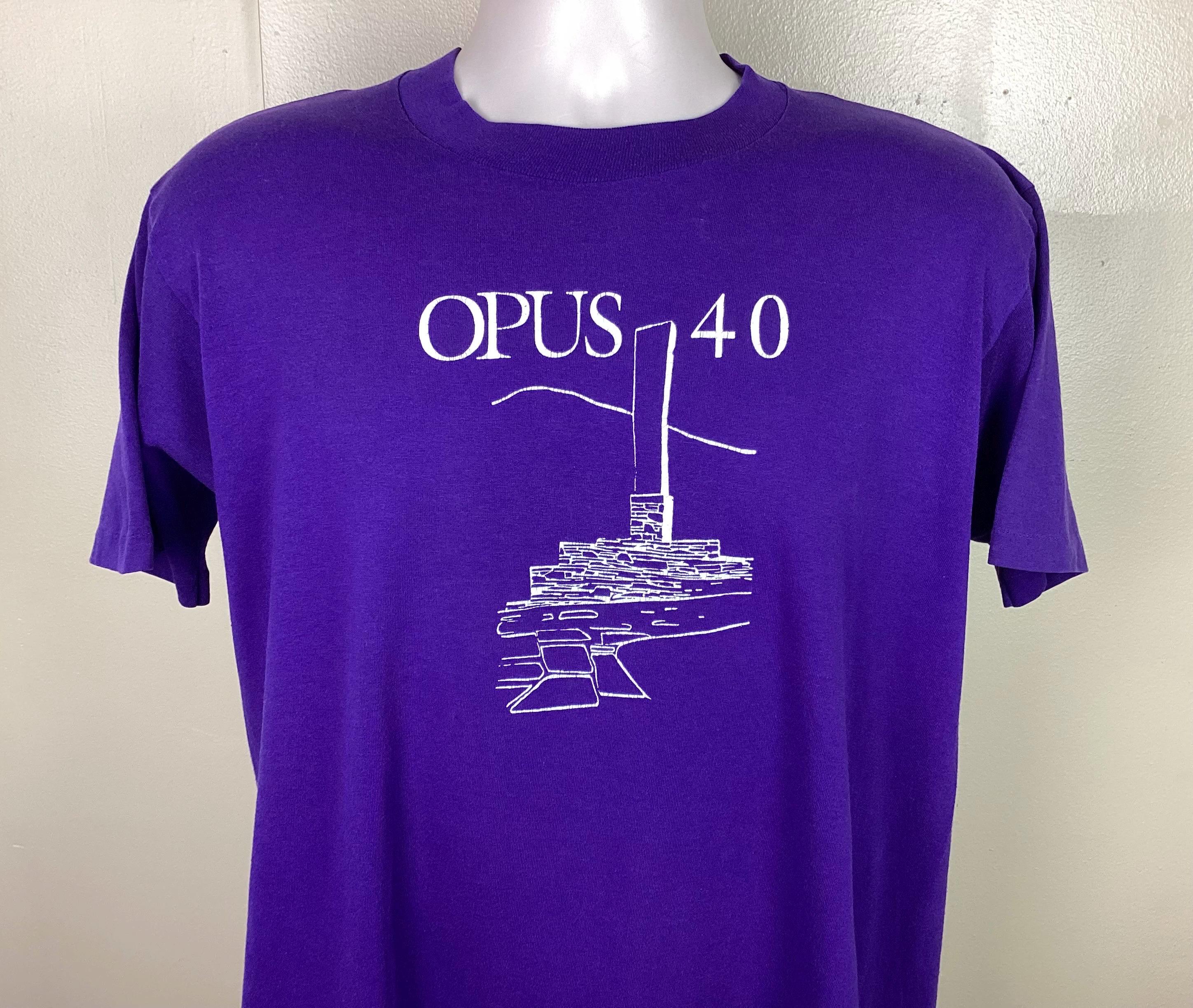 Vtg 80s 90s Opus 40 T-shirt Purple L Sculpture Saugerties New York