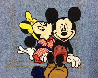Vtg 90s Mickey Minnie Mouse Embroidered Denim Trucker Jacket Blue