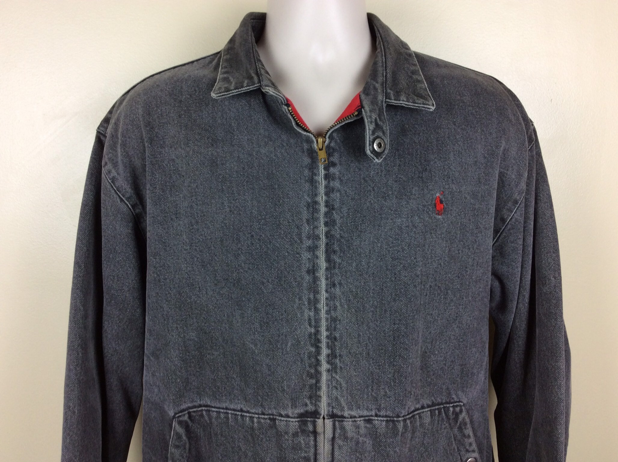 Vtg 80s 90s Polo Ralph Lauren Black Denim Jacket Gray L Red Lining Bomber - Etsy India Vtg 80s 90s Polo Ralph Lauren Black Denim Jacket Gray L Red Lining Bomber - Etsy India