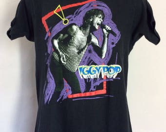 Vtg 1988 Iggy Pop T-Shirt Black M/L 80s Instinct Punk Rock Screen Stars