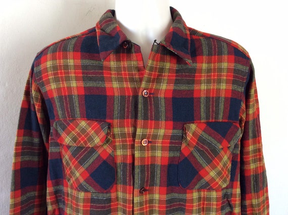 Vtg 70s 80s Pendleton Board Shirt L Red Wool Plai… - image 1