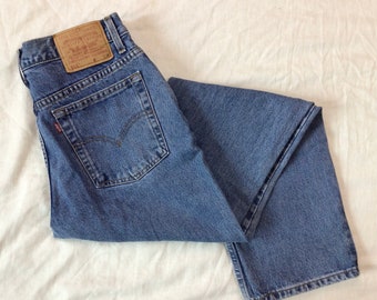 Vtg 90s Levi's 512 Slim Fit Jeans met rechte pijpen Blauw 12 Reg Dames Levis Medium Wash