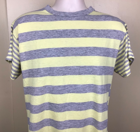 Vtg 80s Heather Gray Yellow Stripes T-Shirt M/L S… - image 1
