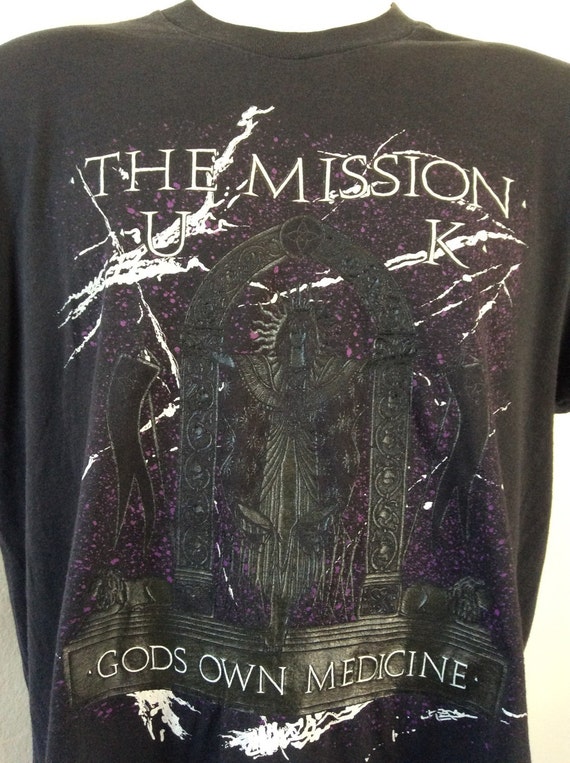 Vtg 1987 The Mission UK Concert T-Shirt Black L/X… - image 4