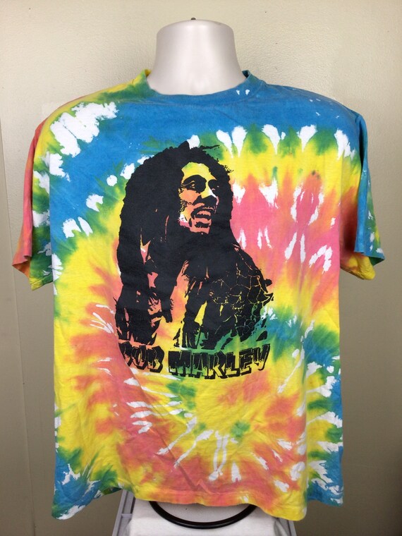 Vtg 90s Bob Marley T-shirt Tie Dye L Single Stitch Reggae Rasta