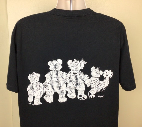 Vtg 80s Bear Family Heads and Tails T-shirt Black XL Funny