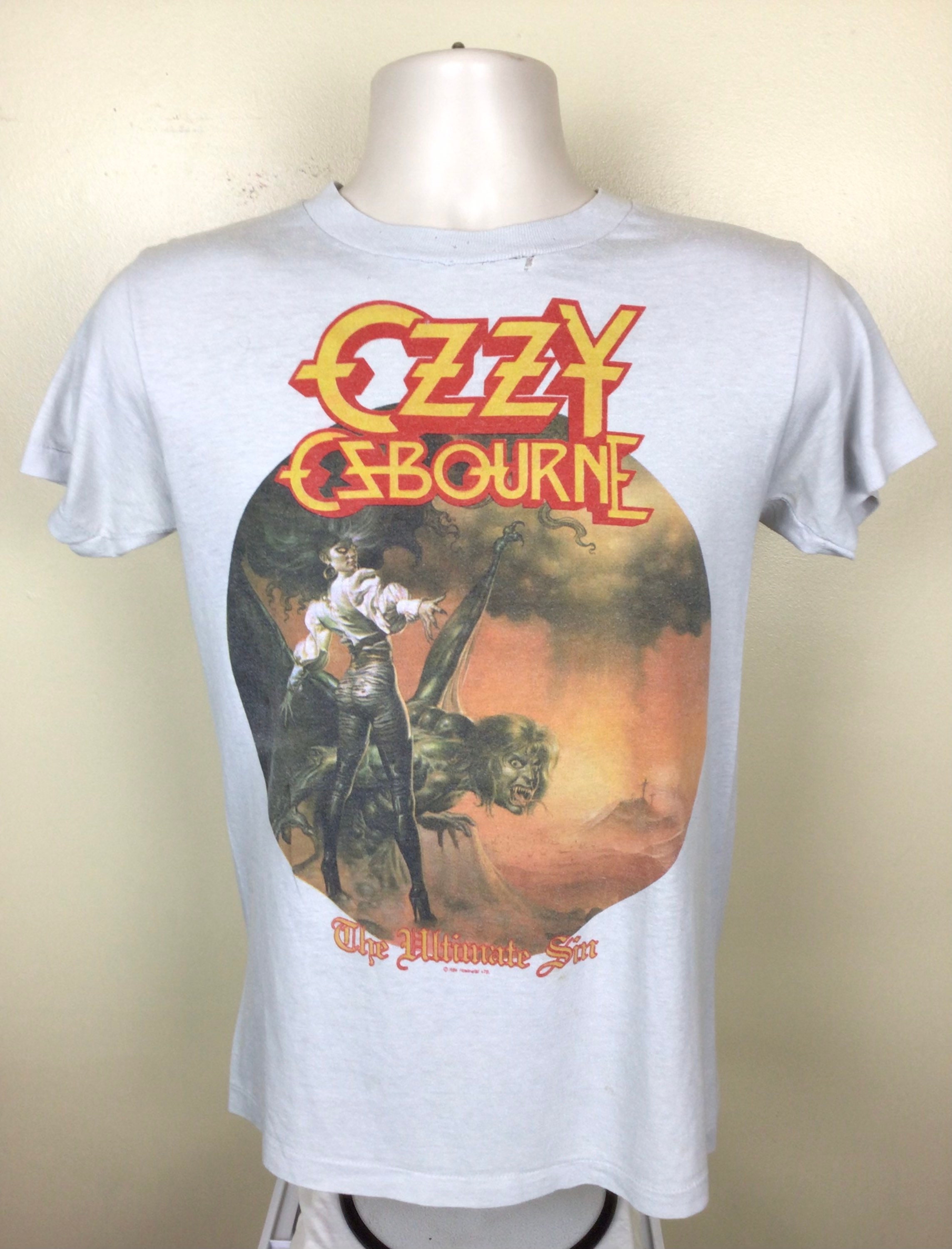 Vtg 1986 Ozzy Osbourne the Ultimate Sin T-shirt Gray S 80s Vtg 1986 Ozzy Osbourne the Ultimate Sin T-shirt Gray S 80s