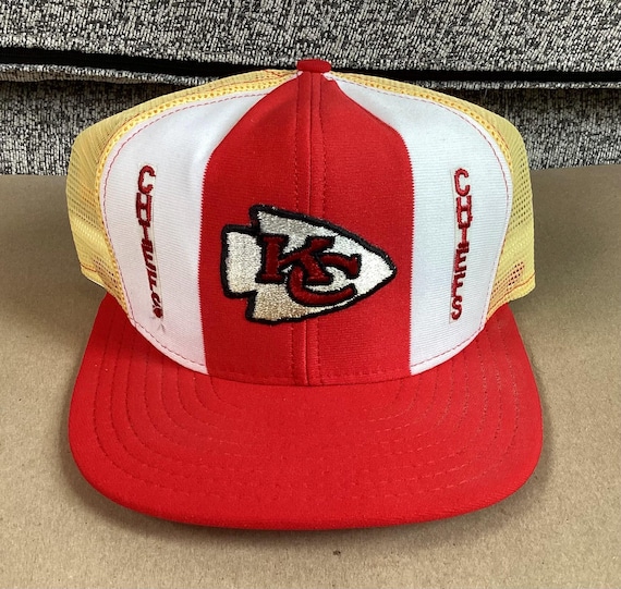Vtg 80s Kansas City Chiefs Lucky Stripes Trucker Hat Red White L