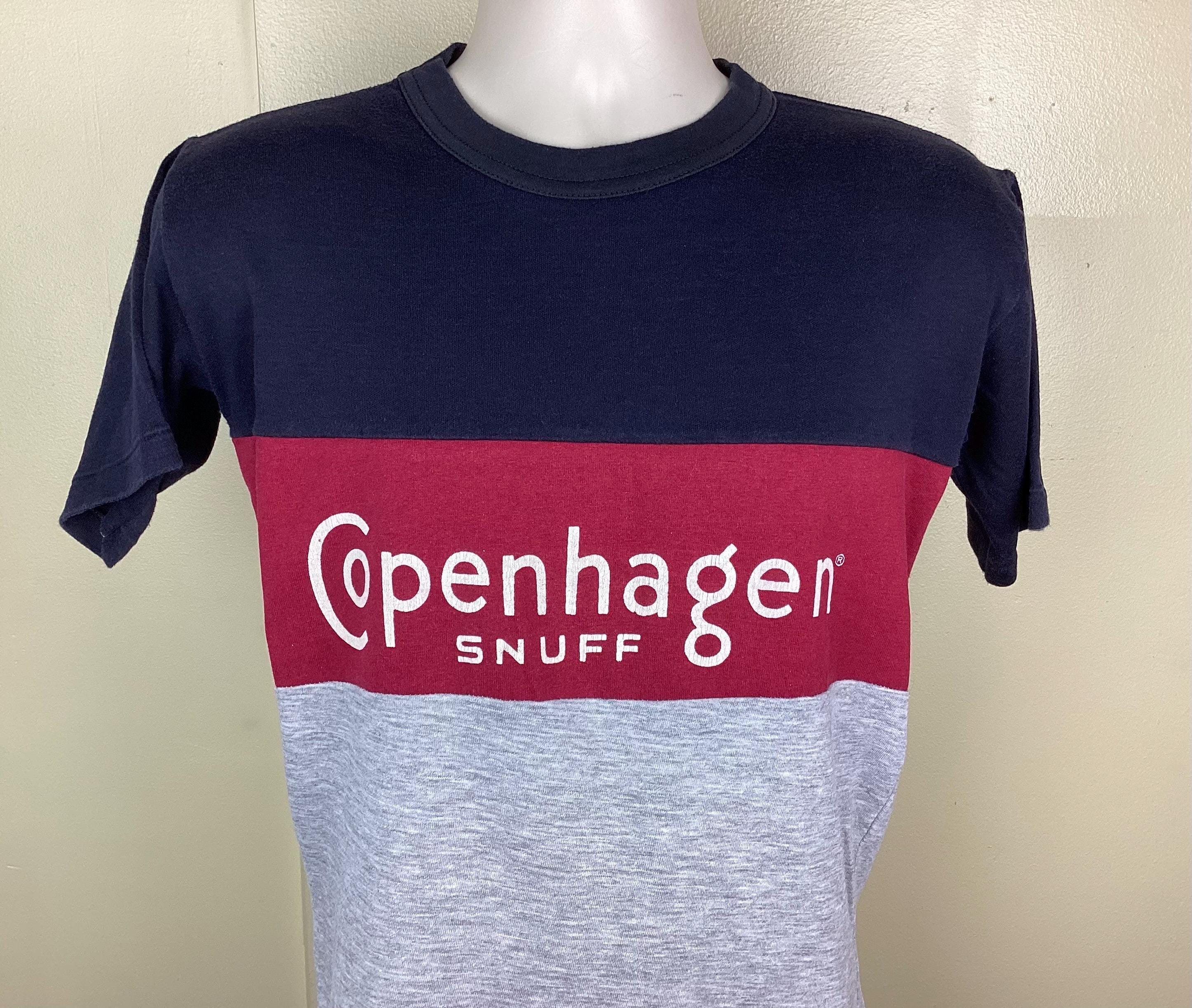 Vtg 80s Copenhagen Snuff T-shirt Gray Black Red M Tobacco Product Single  Stitch Color Block