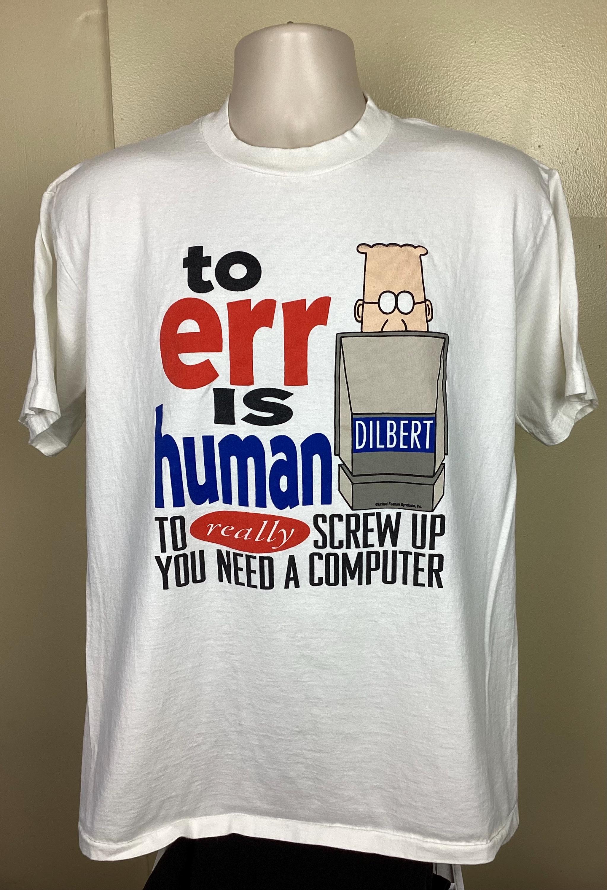 Vtg 90s Dilbert T-shirt White L Scott Adams Cartoon Comic Strip to 