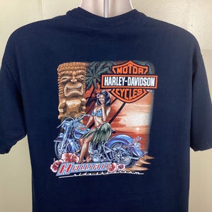 Vtg Early 2000s Harley Davidson Hawaii T-shirt Black L Y2K Hula