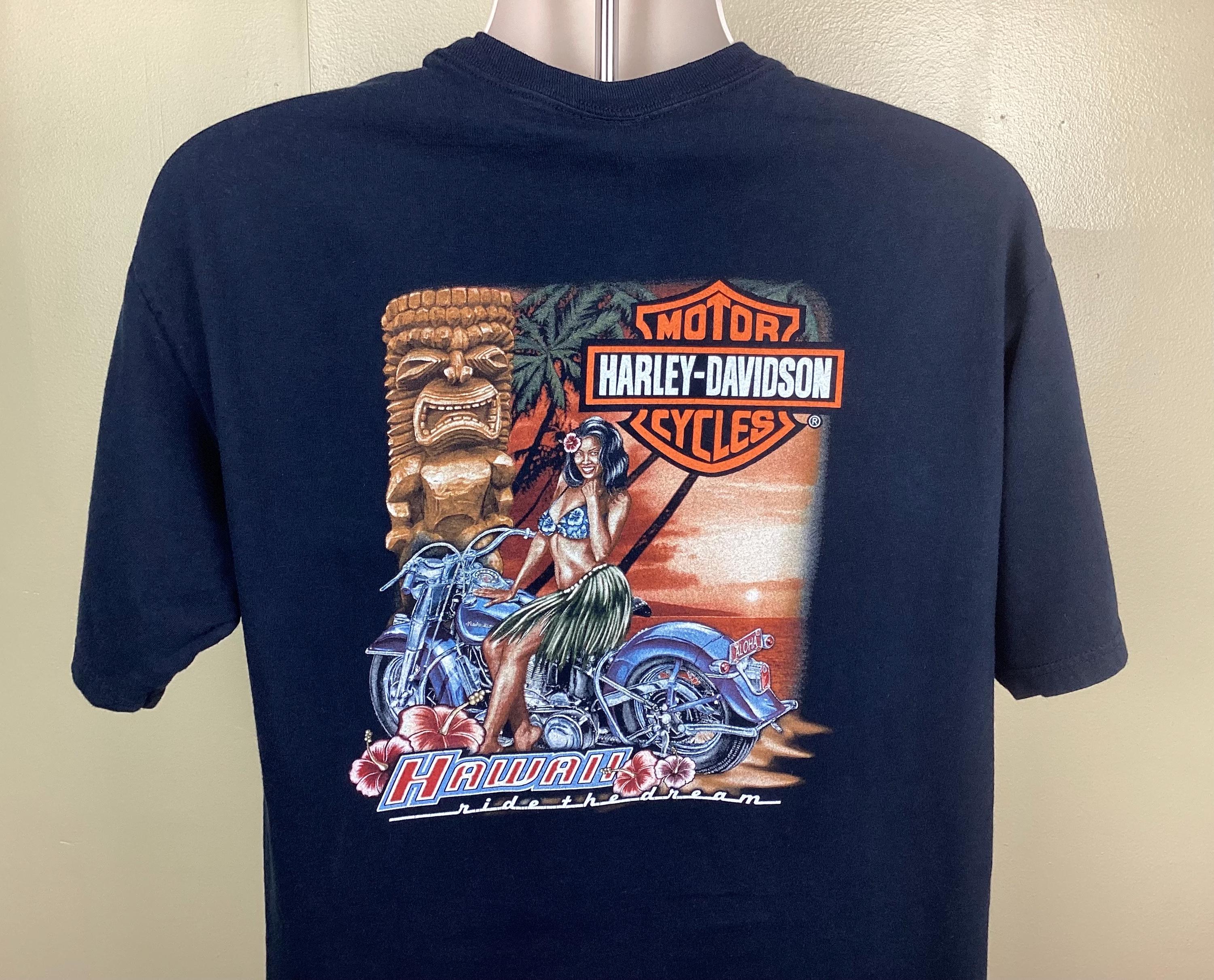 Vtg Early 2000s Harley Davidson Hawaii T-shirt Black L Y2K Hula