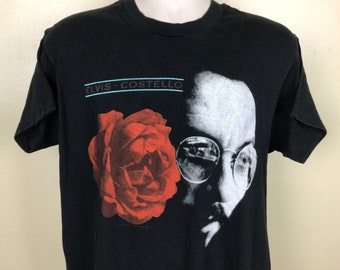 Vtg 1991 Elvis Costello T-Shirt Black L/XL 90s Mighty Like A Rose Punk Rock