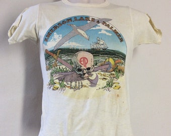 Vtg 1977 Emerson Lake And Palmer Concert T-Shirt XS/S 70s Classic Rock Band