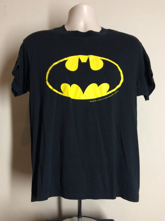 Vtg 80s Screen Stars 50 50 Batman Logo T shirt Black M L DC Comic