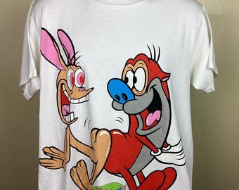 VTG 1992 The Ren And Stimpy Show Graphic T-Shirt Cartoon M