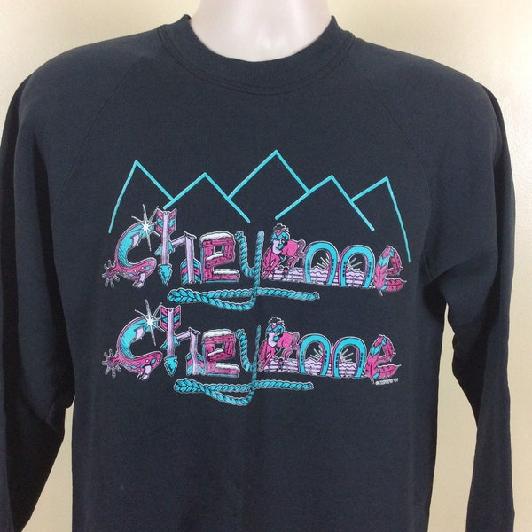 Vtg 1991 Cheyenne Wyoming Raglan Crewneck Sweatshirt Black M/L 90s Crew Neck Tourism Souvenir