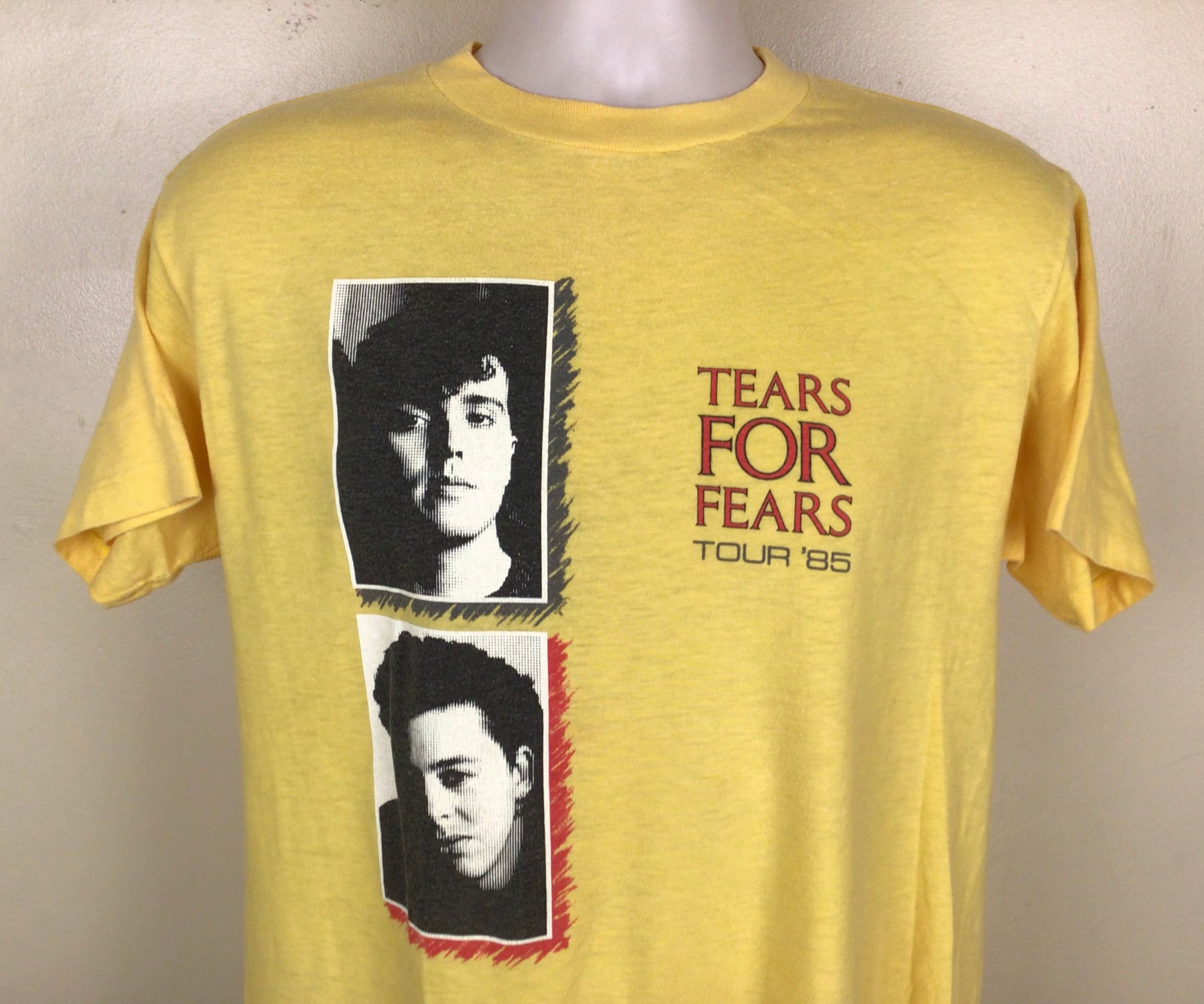 お買い得商店街 Vtg 1985 80s L/XL Yellow T-shirt Concert Fears for Tears トップス