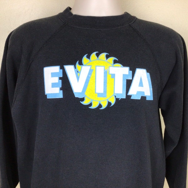 Vtg 90s Evita Raglan Crewneck Sweatshirt Black L Eva Peron Argentina Hanes