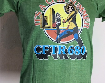 Vtg 70s CFTR 680 Toronto Radio Led Zeppelin T-shirt Green XS