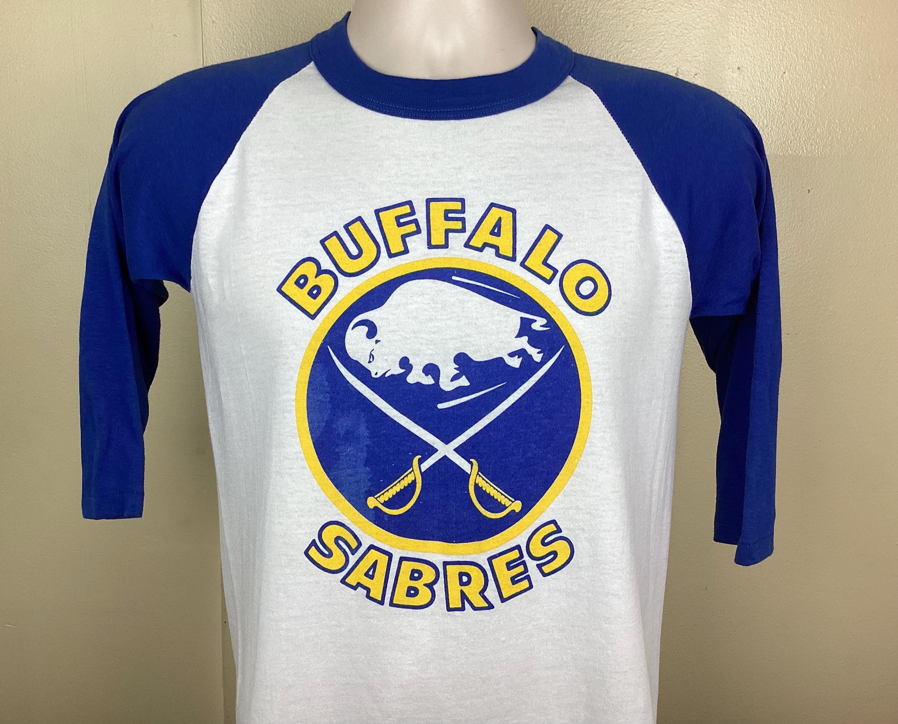 Vtg 80s Buffalo Sabres Raglan Jersey Style T-shirt White Blue S