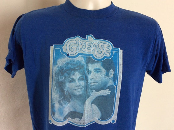 Vtg 70s Grease Iron On T-Shirt Blue S/M Movie Joh… - image 1
