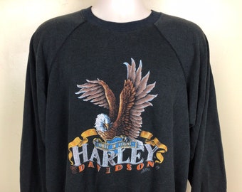 Vtg 1987 3D Emblem Harley Davidson Raglan Sweatshirt Black XL 80s Crew Neck Crewneck