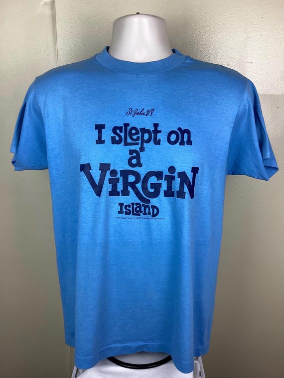 ヴィンテージ 80年代 I Slept On A Virgin Island Tシャツ ブルー M/L 