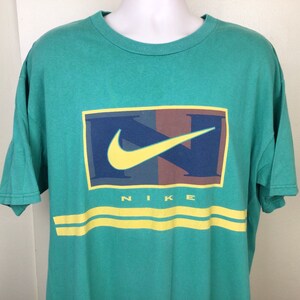 Vtg 90s Nike Swoosh Logo T-Shirt Green L/XL Made In USA