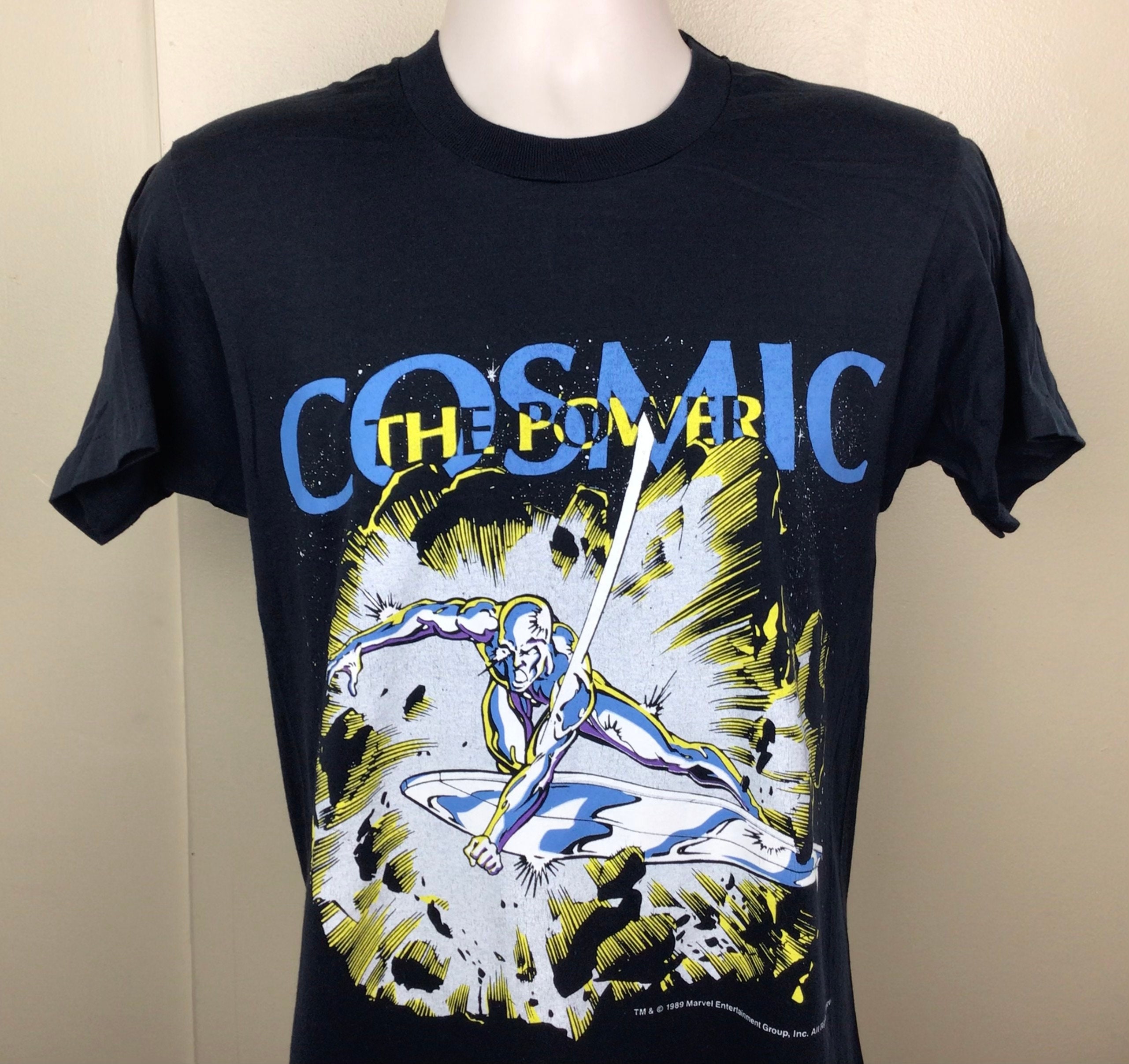 silver surfer Tシャツ 80s marvel Vtg 1989 Silver Surfer the Cosmic Power T-shirt Black M 80s