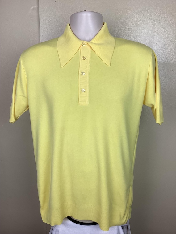 Vtg 60s 70s Fairmont Ban Lon Polo Shirt Gold Yellow M Nylon