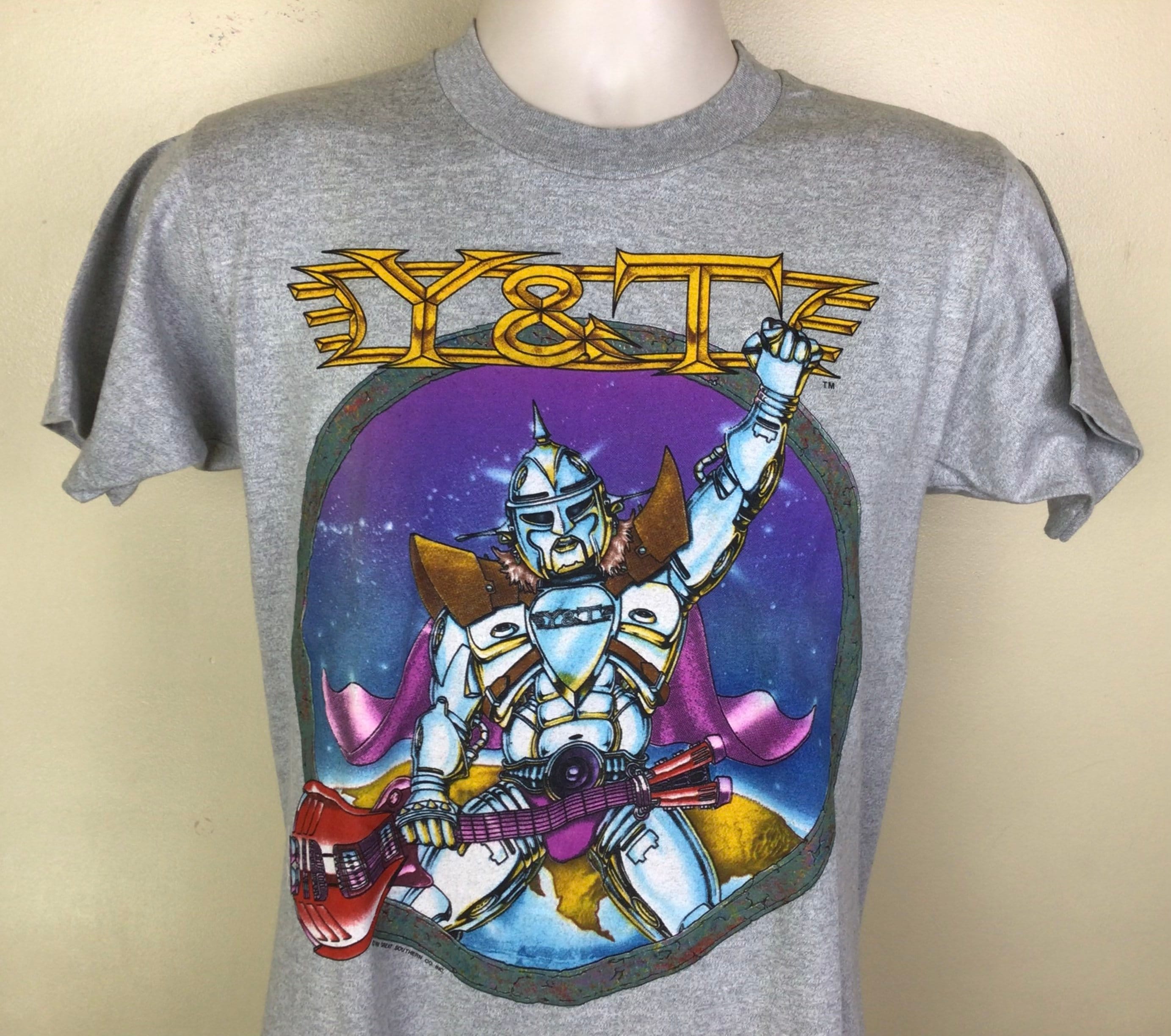 Vtg 1984 Y&T in Rock We Trust T-shirt Heather Gray S/M 80s Heavy 