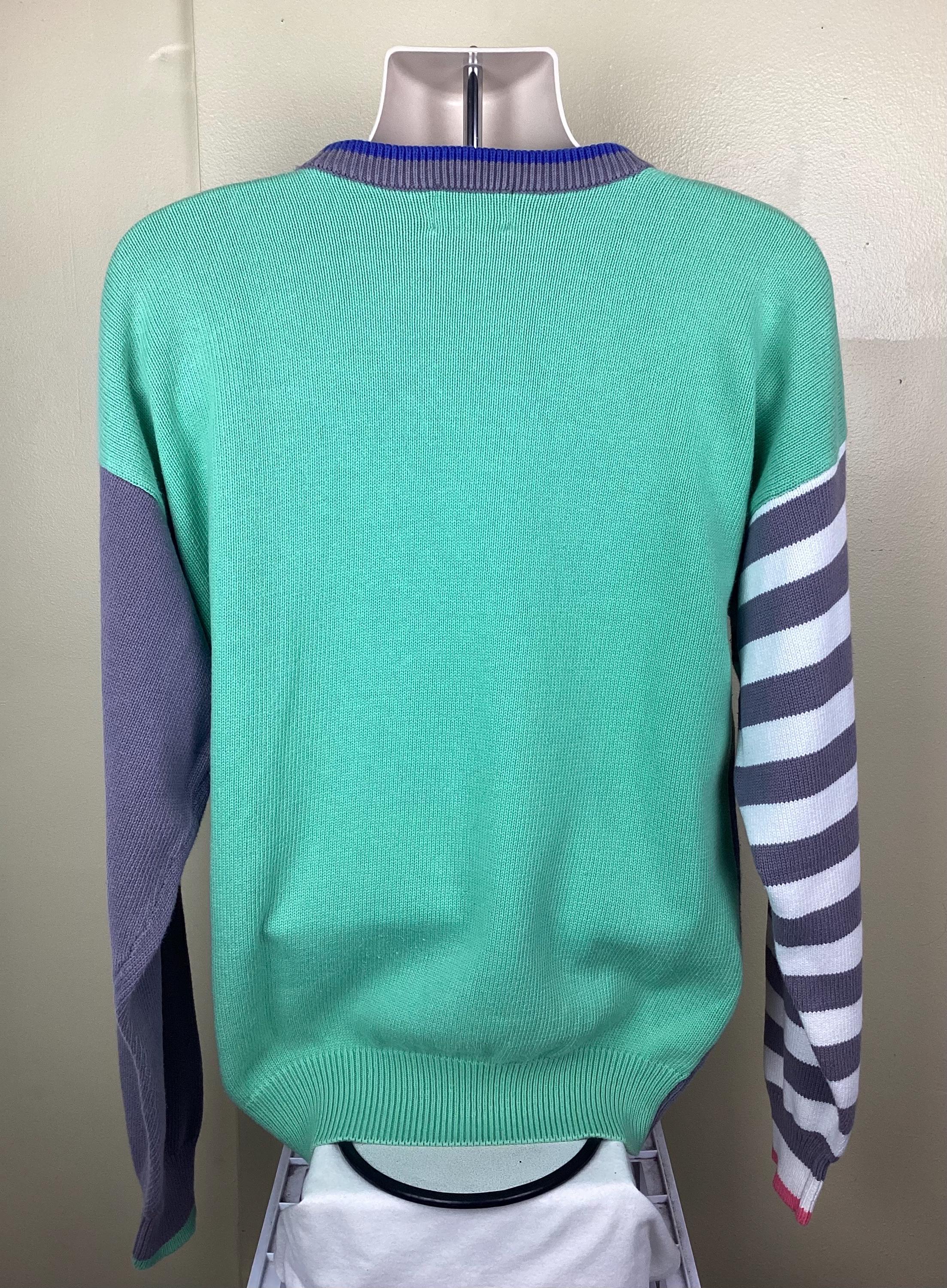 Vintage 90s Greg Norman Crewneck Sweater 100% Cotton Golf Stripes 