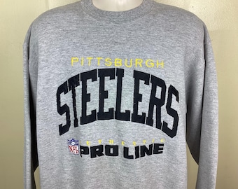 Vtg 90s Pittsburgh Steelers Pro Line Crewneck Moletom Heather Gray L Russell Athletic Bordado Proline NFL Team