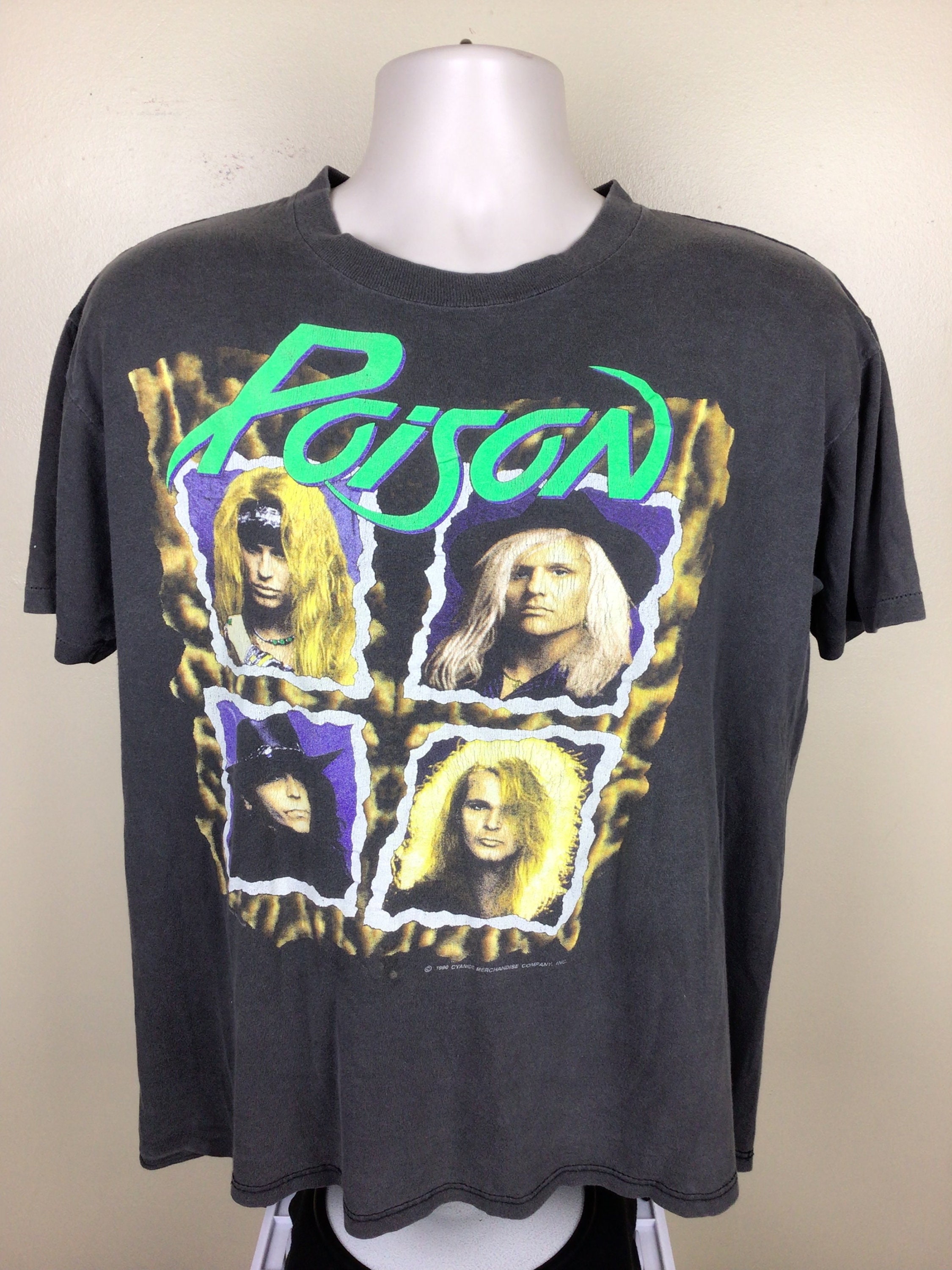 Vtg 1990 Poison Concert T-shirt Faded Black XL 90s Heavy