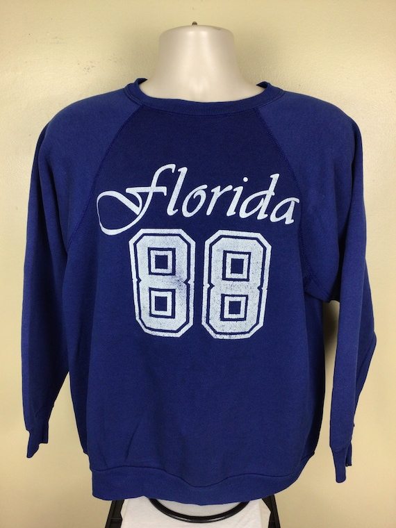 Vtg 1988 Florida Raglan Crewneck Sweatshirt Blue … - image 2