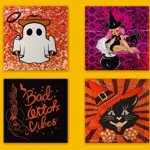 Ceramic Coaster Set, Retro Vintage Halloween Coasters Set of 4