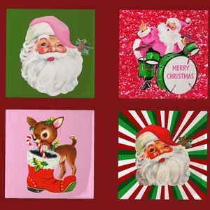 Ceramic Christmas Coasters, Retro Mid Century Christmas Coasters, Vintage Santa Gift